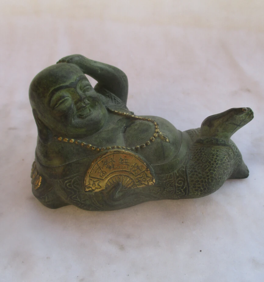 

Chinese Old Bronze Gold gilt Carved Sleeping Buddha Statue/ Antique Sculpture