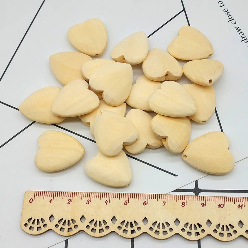 WD004(20), 26mm Natural Wooden Heart Beads Unfinished Baby Teether Wood