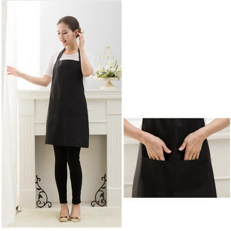 

Solid Color Polyester Aprons for Women with Pockets Waterproof Dustproof Kitchen Aprons Dish Washing Grooming Chef Aprons
