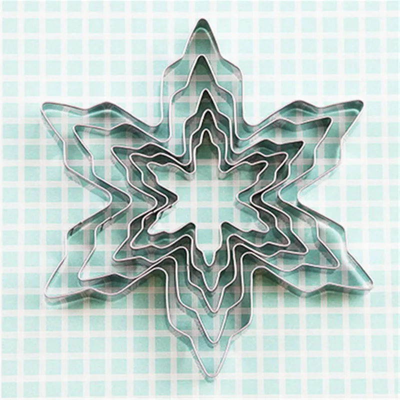 

X-mas Snowflake Shape Sugarcraft Biscuit Cookie Cutter DIY Stainless Steel Kitchen Christmas Bakeware Tools 5Pcs/Set