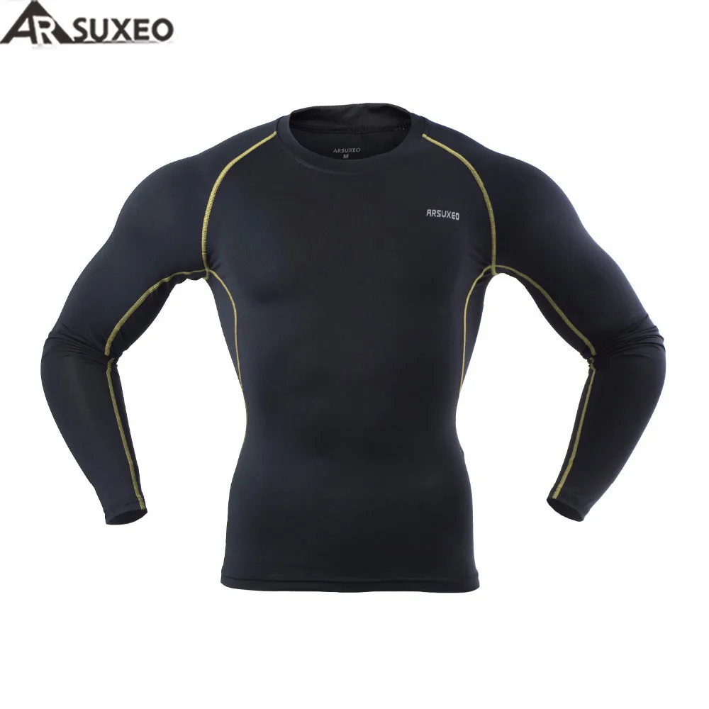 

ARSUXEO 2017 Cycling Compression Tights Base Layer training Exercise Men Running T Shirt Long Sleeves Bodybuilding Workout GYM18