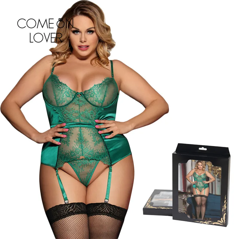 Comeonlover, Экзотическая одежда, детские куклы, Mujeres, сексуальное нижнее белье для женщин, кружевное цветочное Эротическое белье с поясом, сексуальный костюм RL80535 - Цвет: Green lingerie Box