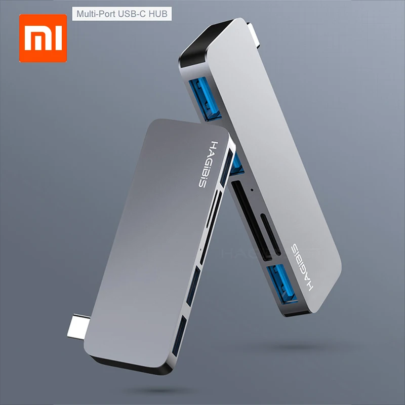 

Xiaomi HAGIBIS USB Type-C Charging Adapter 6 in 1 TF /SD Type-C Expansion Multi-Port USB-C HUB For xiaomi huawei Macbook Pro/air