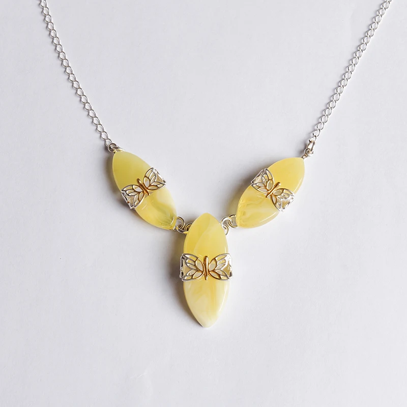 Natural No Excellence Honey Chicken Oil 925 Sterling Silver Platinum Amber Amble Necklace Pendant national wind more treasure