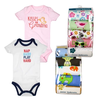 

Factory Wholesale 5 pcs/lot Baby Clothing Short Sleeved Newborn Baby Bodysuits 100% Cotton Baby Girl Boy Clothes Random Delivery