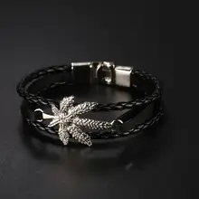 Многослойные мода ткань трикотажные PU браслет кленовый лист Форма сплава украшения