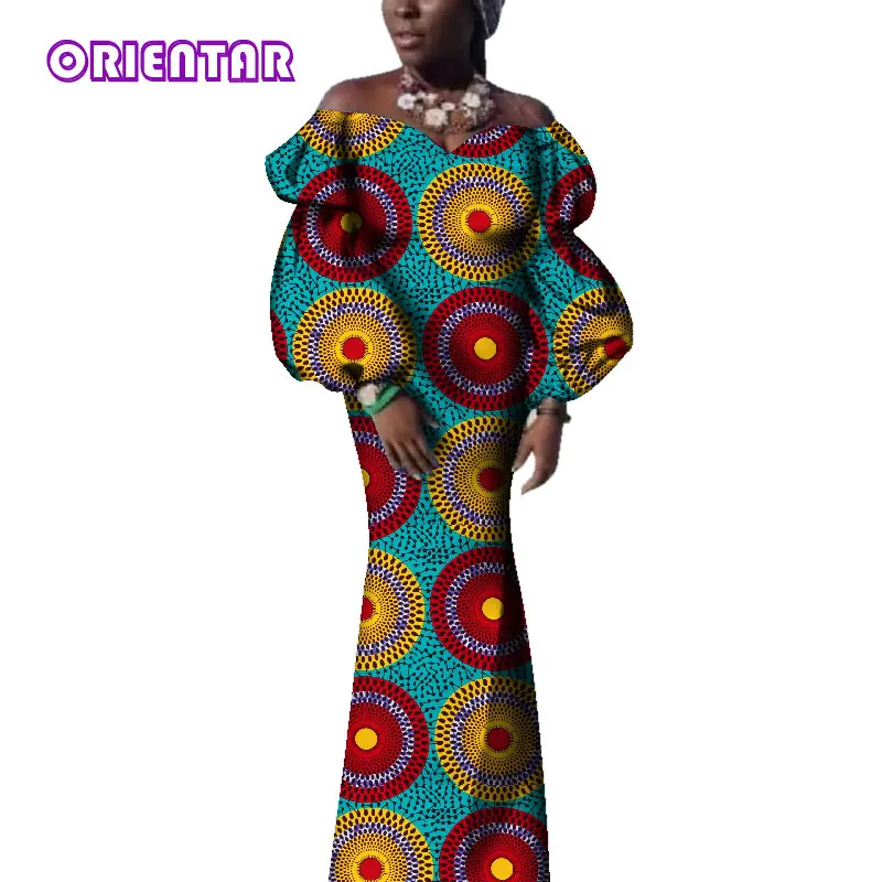 african traditional attire Bazin Riche African Dresses for Women Off Shoulder Puff Sleeve Ankara Dress African Wax Print Long Party Evening Dress WY3715 african outfits for women