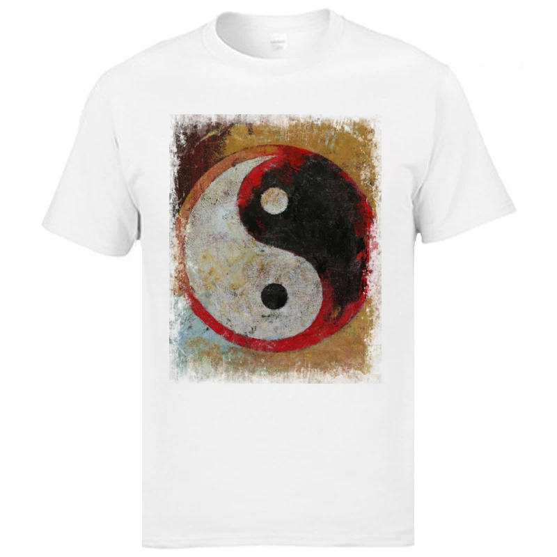Birthday YIN YANG RED DRAGON Tops Shirts for Men New Coming Fall O-Neck Pure Cotton Short Sleeve T-shirts Design Tops Shirts YIN YANG RED DRAGON white
