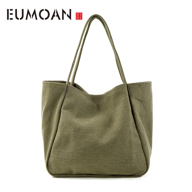 

EUMOAN Female cotton hemp Large capacity single shoulder bag, hundred simple handbag, male and female handheld shopping bag