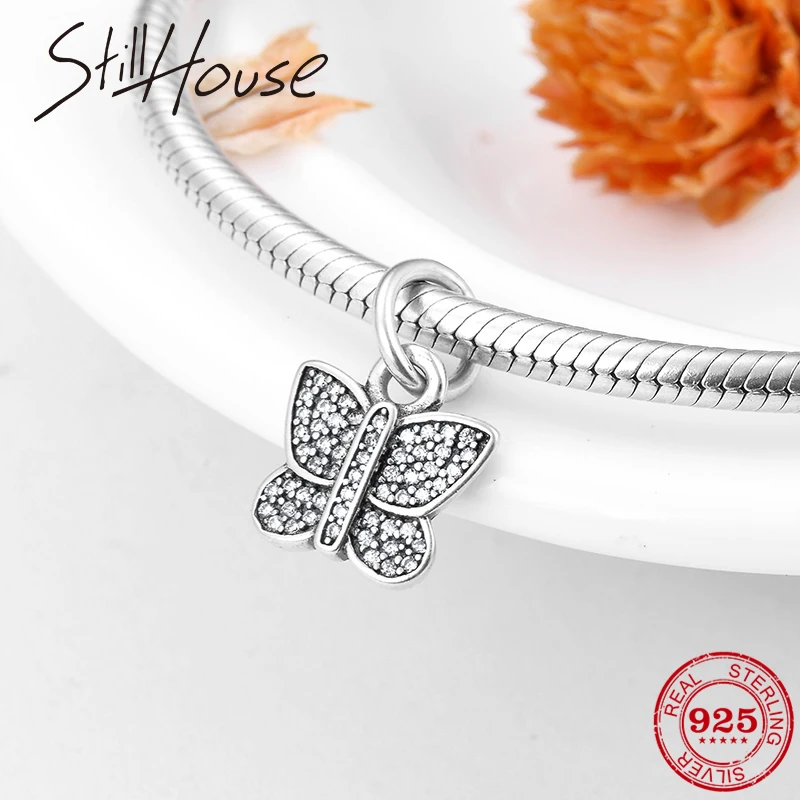 

100% 925 Sterling Silver Beautiful Sparkling Clear CZ Butterfly Charms Bead Fit Original Pandora Charm Bracelets Necklaces