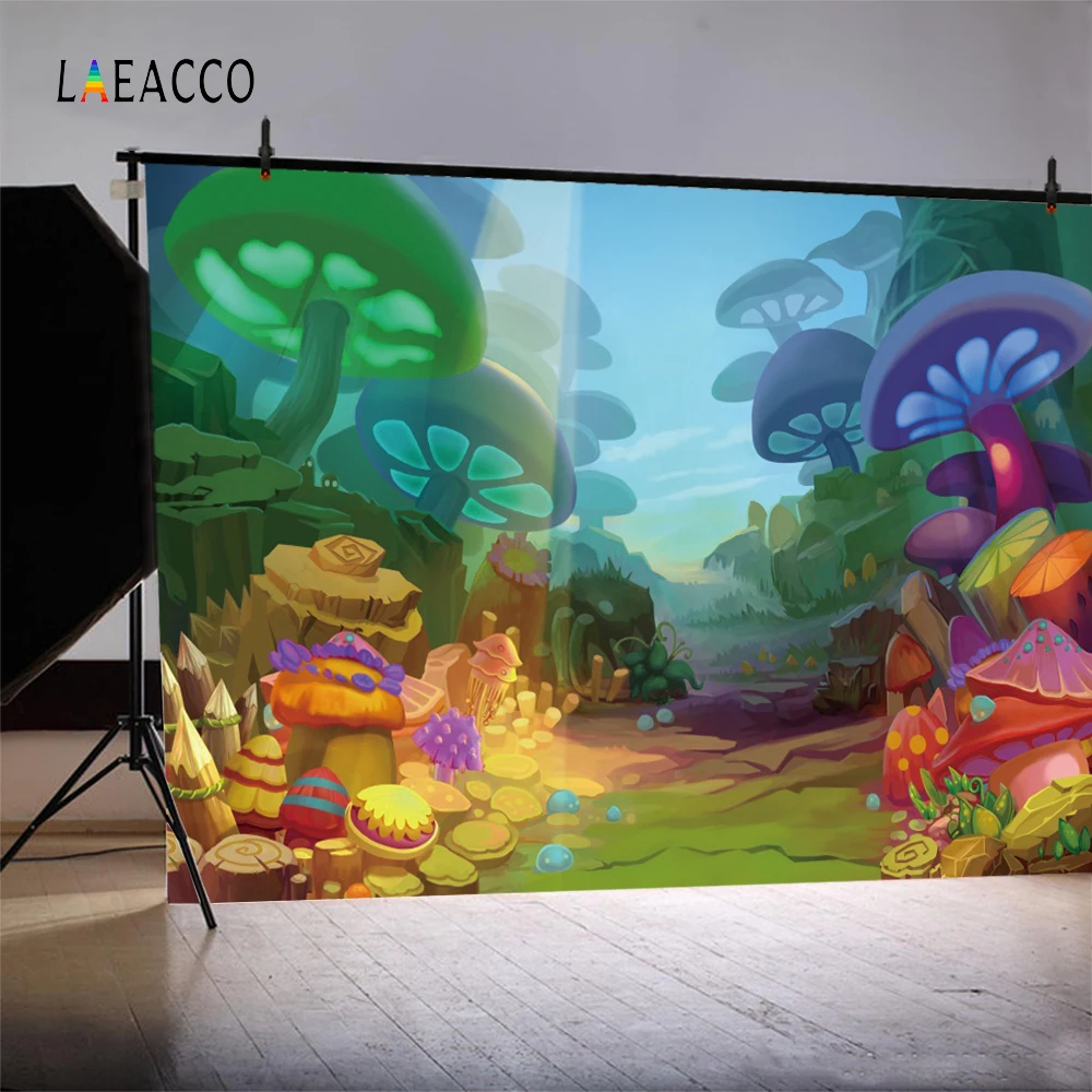 Laeacco Fairy Tale Forests Mushrooms Photography Backgrounds Digital Customized Photographic Backdrops For Photo Studio