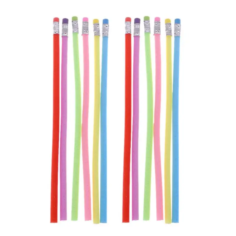 

12PCS Flexible Bendy Pencils Kids Toy Bendable Writing Pencil Set Party Favor Pencils Back to School Supplies