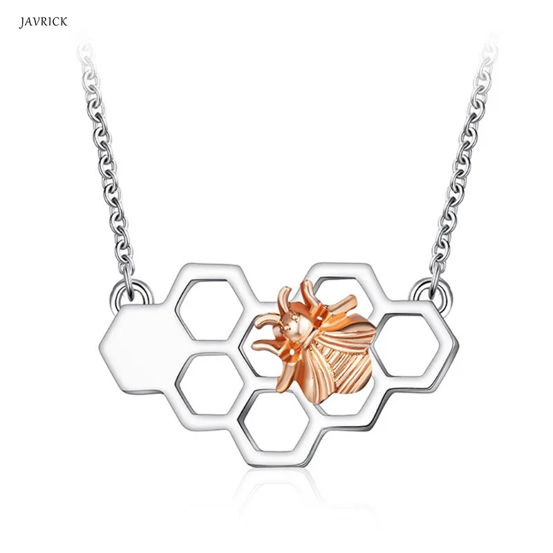 

JAVRICK Lovely Bee on Beehive Honeycomb Filigre Heart Pendant Necklace Natural Jewelry Girl Necklace Jewelry Party Prom Gift