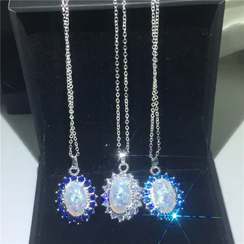 

Vecalon Princess Royal pendant 925 silver Opal Cz Party Wedding Pendants with necklace for Women Men Jewelry Gift