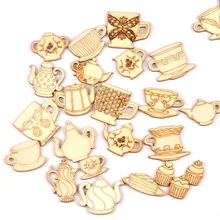 10 шт. смешанные необработанные деревянные ломтики кофейная чашка узор DIY ремесла домашний декор скрапбук ручной работы аксессуары деревянные украшения M2172