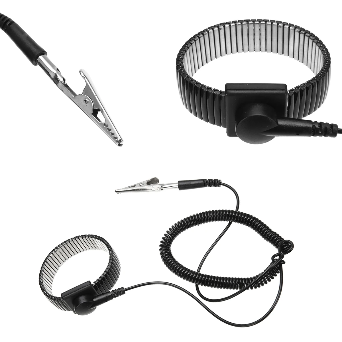 Black Anti Static Metal Bracelet Grounding Wire Wrist Strap Band ESD Discharge Cable Reusable Wrist Band with Alligator Clip
