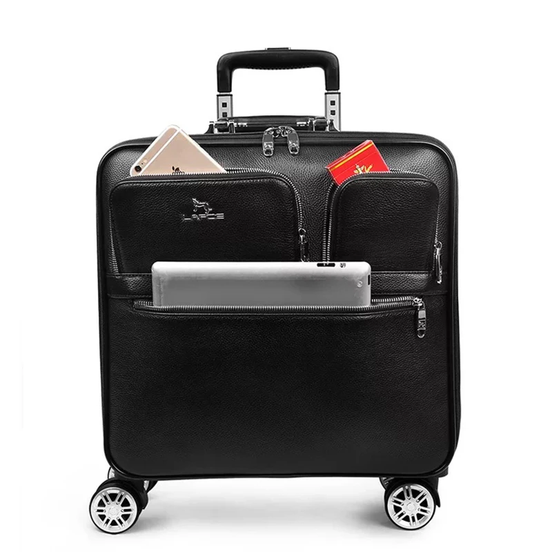 Fashion genuine leather rolling luggage spinner carry on high quality