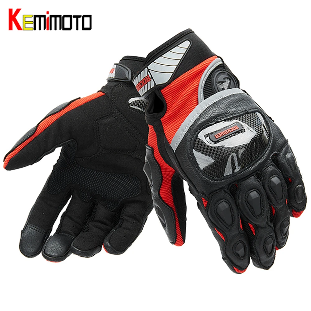 

KEMiMOTO Motorcycle Gloves Leather Men Women Corbon Fiber Touch Screen Gloves Moto Motorbike Full Finger Luvas Spring Summer