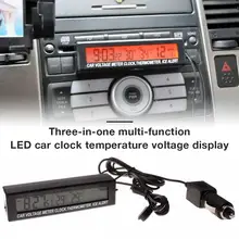 Plastic Digital Car Voltmeter Thermometer Two-color Celsius Fahrenheit Sensor In/ Out Illuminator Electronic Thermometer Clock
