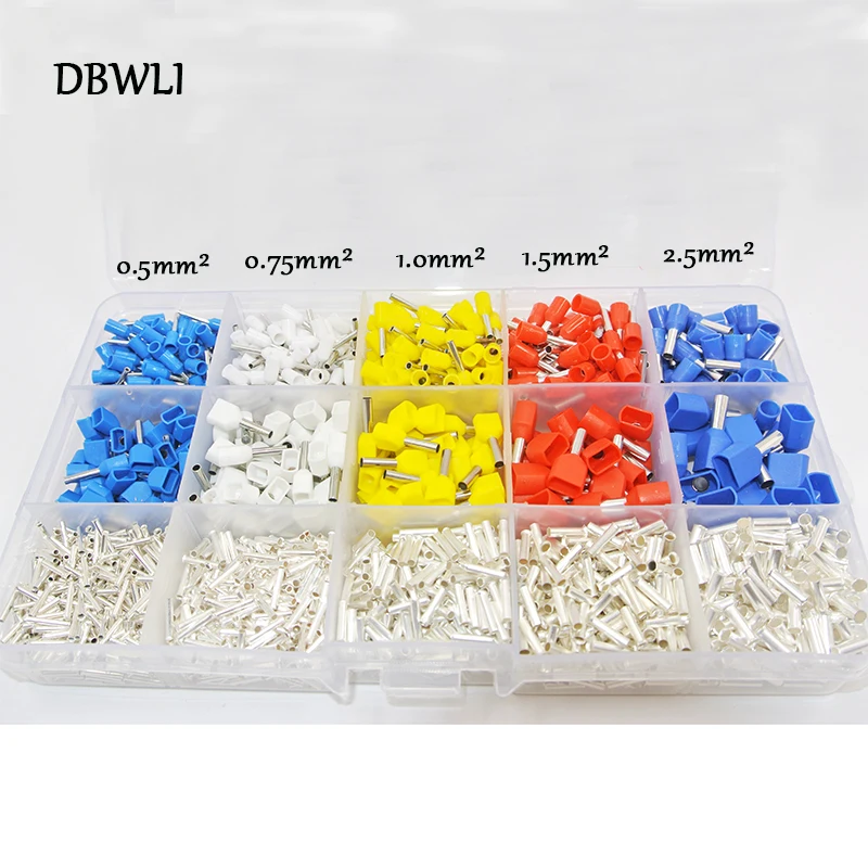 

2300pcs Wire Copper Crimp Connector Cord Pin End Terminal Dual Twin Bootlace cooper Ferrules Uninsulated Butt Connector kit set