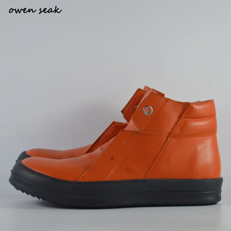

Owen Seak Women Shoes High-TOP Ankle Luxury Trainers Genuine Leather Boots Casual Brand Zip Flats Black White Big Size Sneaker