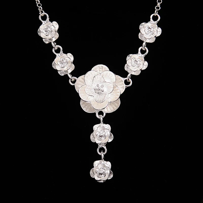 Модное серебряное ожерелье с подвеской в виде цветка для женщин, колье для свадебной вечеринки, массивное ювелирное изделие, подарок на день Святого Валентина