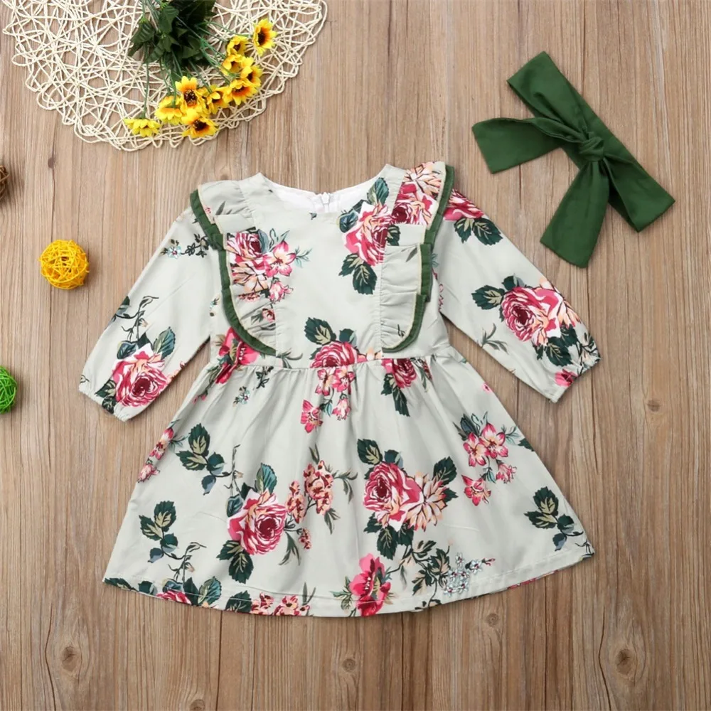 

2018 Autumn Newborn Infant Baby Girl Floral Long Sleeve Party Pageant Prom Tutu Dress Cute Princess Fashion Girl Clothes 12M-5T