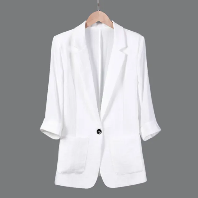 TEAEGG Linen Black Spring Summer Blazer Woman Slim Short Suit Jacket