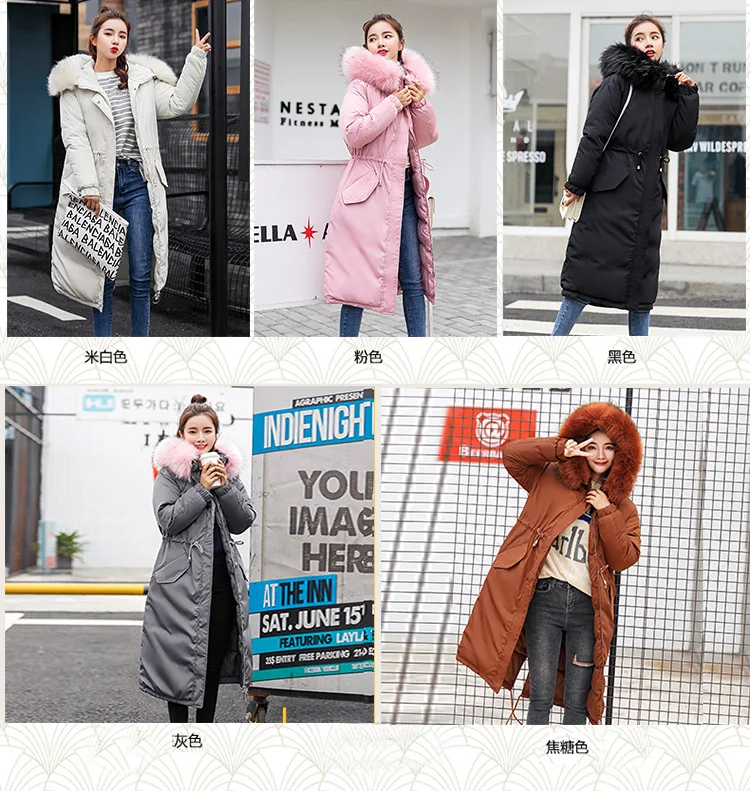 Elastyczny kołnierz futro z kapturem Zima w dół płaszcz kurtki długie ciepłe kobiety Casaco feminino Abrigos mujer Invierno 2018 Parkas Outwear 906 -