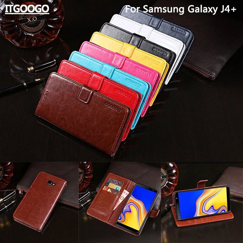 Чехол для Samsung Galaxy J4 Plus Роскошный кожаный флип-чехол + SM-J415F чехол телефона