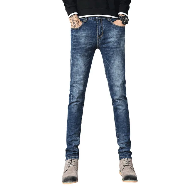 

Men's new four seasons Korean casual stretch jeans Trendy old, washed, cats must-have waist, versatile cotton feet trousers