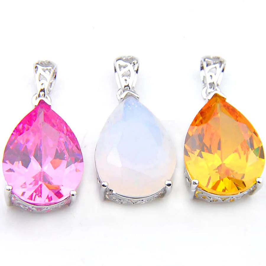 Luckyshine 3 Pcs/Lot Crystal Cubic Zirconia Water Drop Pendants Silver