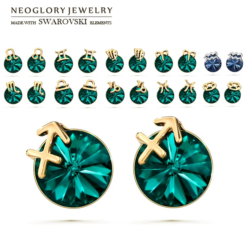 

Neoglory Austria Crystal Stud Earrings 12 Constellation Design Rose Gold Color For Lady New Stylish Wholesale Trendy Party Gift