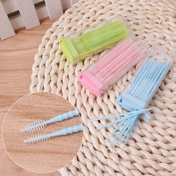 

50 pcs / box Eco-friendly Non-linting Double-headed Dental Brush Teeth Sticks Floss Pick Toothpick
