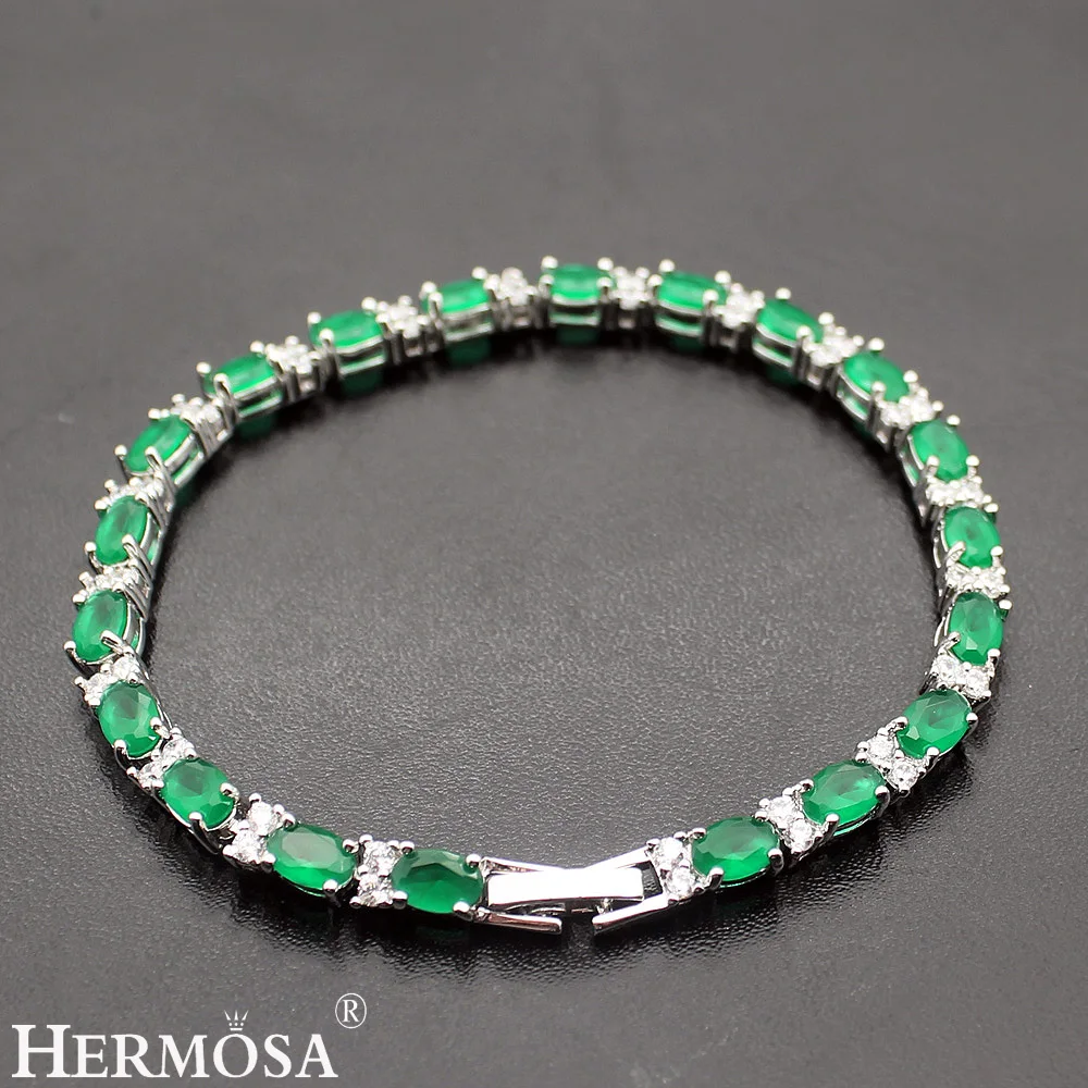 

Hermosa Jewelry New Green Oval 925 Sterling Silver Bracelet 7.5" 19cm
