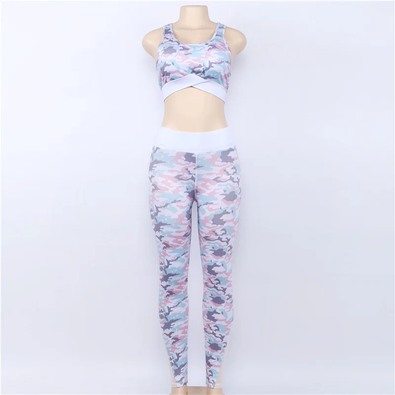 

summer camouflage tracksuits mesh two piece set crop top and pants jogging femme Sleeveless backless 2 piece sets womens outfits