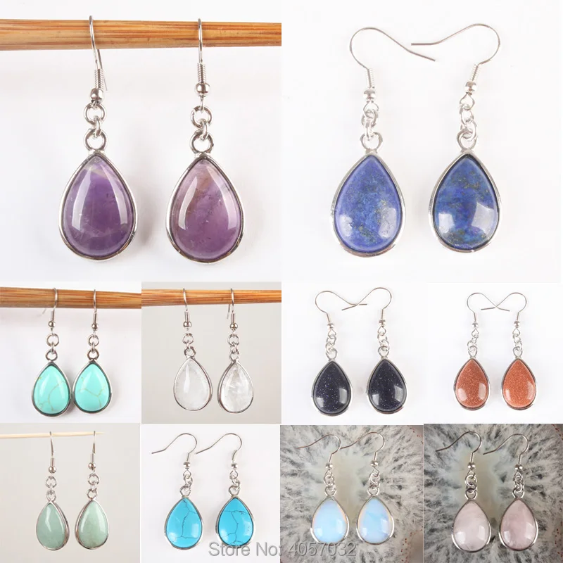 

Exquisite Clear Crystal Lapis lazuli Howlite Stone Rose Pink Quartz Opal Clear Quartz Drop Hook Dangle Earrings 1Pair