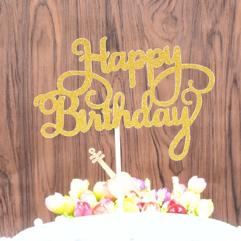 

1pc Gold Silver Blue Cupcake Cake Topper Happy Birthday Cake Top Flags for Love Family Birthday Party Baking Decoration Supplies