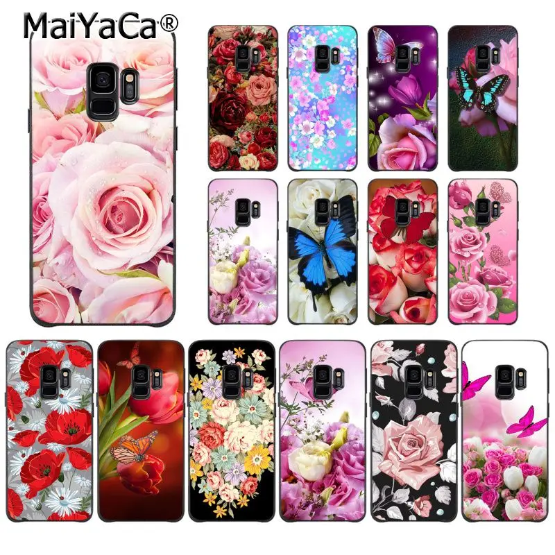 

MaiYaCa Red butterfly on white roses flower Pattern Phone Case for Samsung Galaxy S6 S7 edge S6 edge plus S5 S9 Plus case