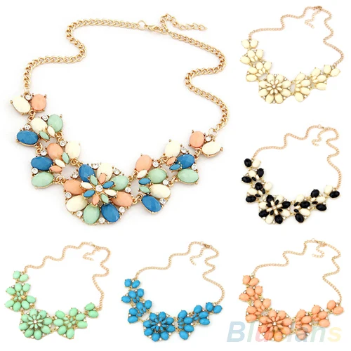 

Bohemian Women's Resin Flowers Bib Statement Choker Collar Chain Necklace Pendant 00HI