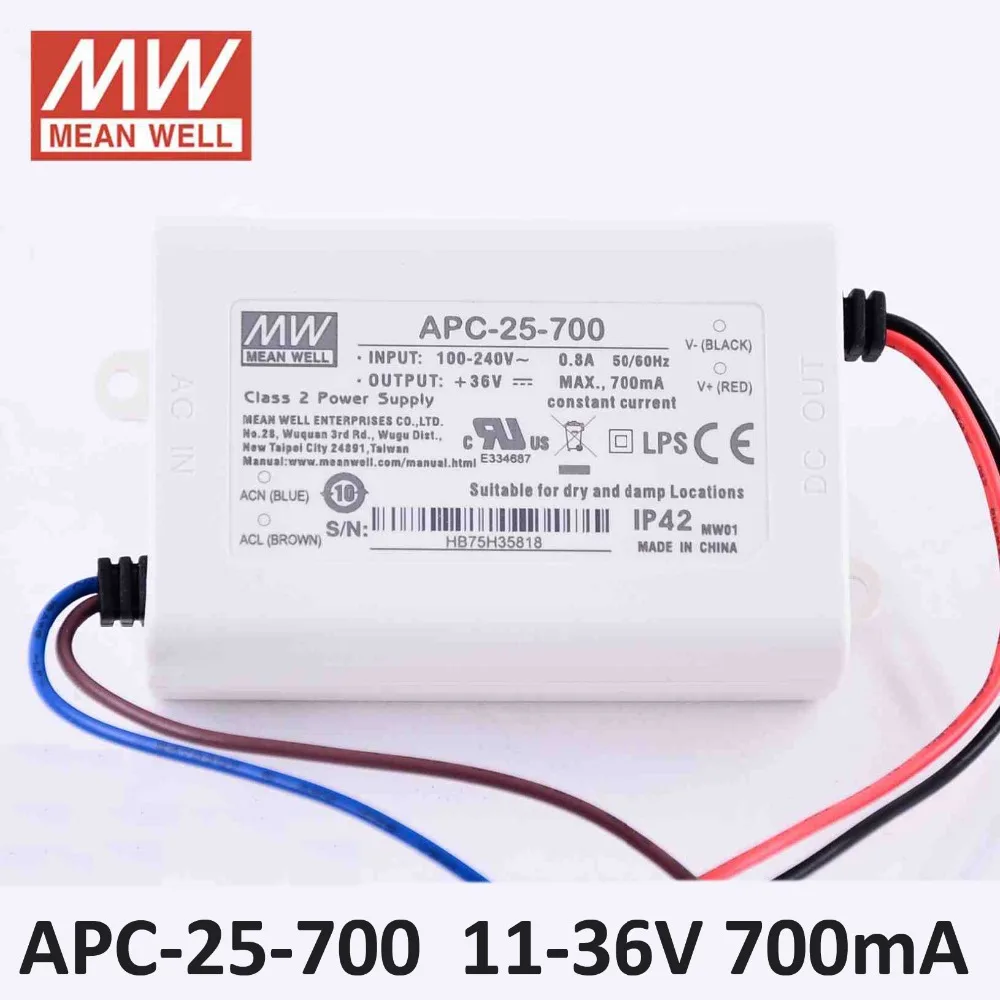 блок питания регулируемый Оригинал Meanwell LED driver APC 25 700 один выход 25.2 Вт 11 ~ 36 В 700mA