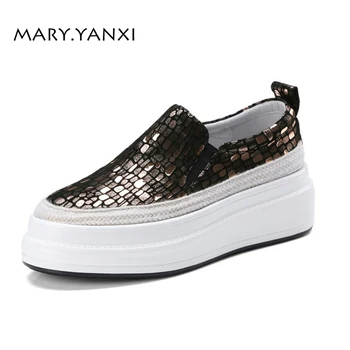 

Spring/Autumn Women Lazy Shoes Genuine Leather Flats Loafers Flat Platform Casual Fashion Round Toe Slip-On Bling