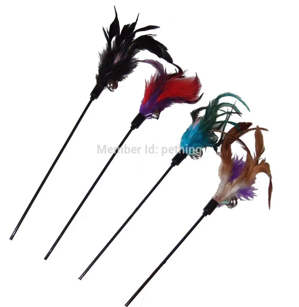 

1 piece puppy cat dangler toys with bell feather tease toys 60cm small dog cat tease toys cat feather tease toys