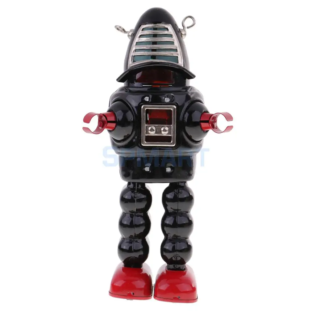 

Vintage Wind Up Black Metal Walking Planet Robot Clockwork Mechanical Tin Toy for Kids/Adult Collectible Gifts