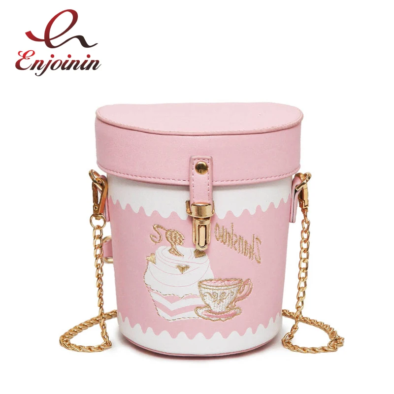 

Personalized cute fashion embroidery cartoon pattern chain bucket bag ladies shoulder bag handbag crossbody mini messenger bag