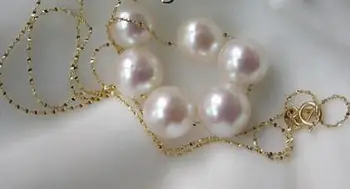 

free shipping 9-10mm freshwater Yellow Chain round white pearl necklace