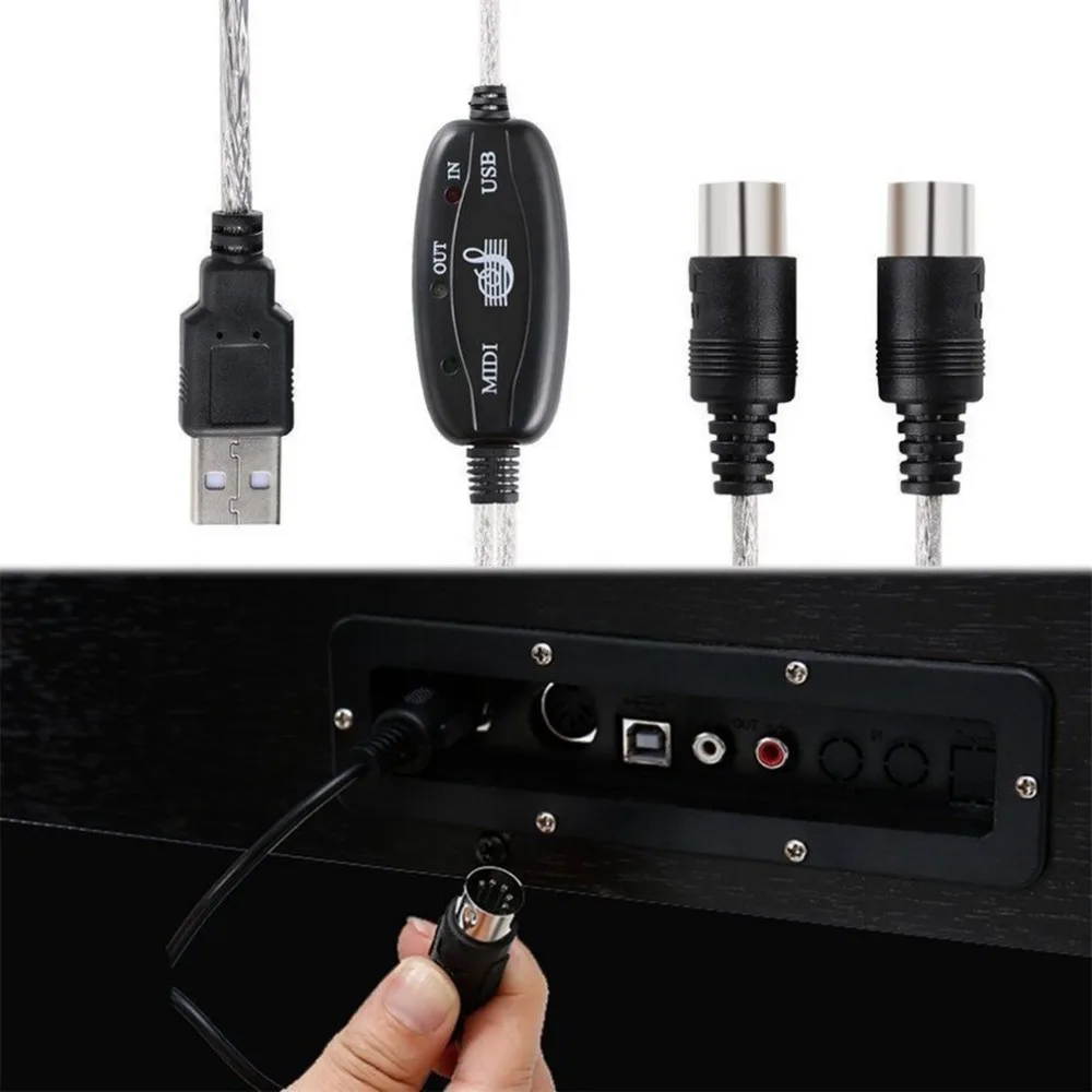 

USB IN-OUT MIDI Interface Cable 16 Channels PC to Music Keyboard Converter Adapter Cord Supports Computer Laptop