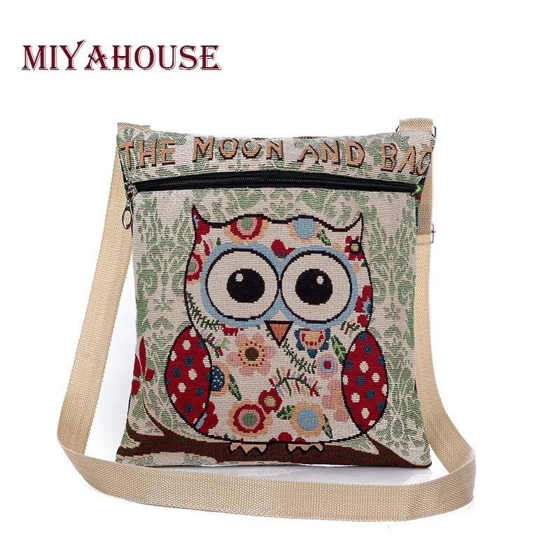 

Miyahouse Cartoon Owl Printed Canvas Crossbody Shoulder Bags Summer Casual Women Messenger Bags Female Small Crossbody Bag