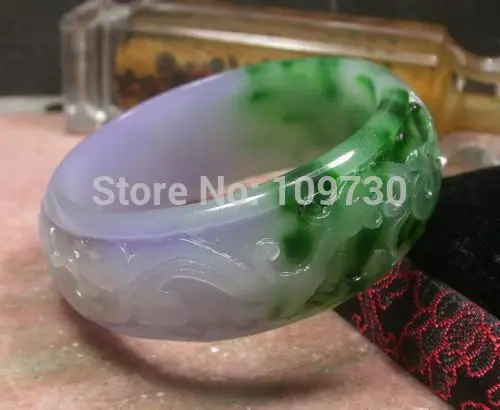 

001542 CHINESE Green Lavender JADE Dragon Phoenix Ruyi Bangle Bracelet