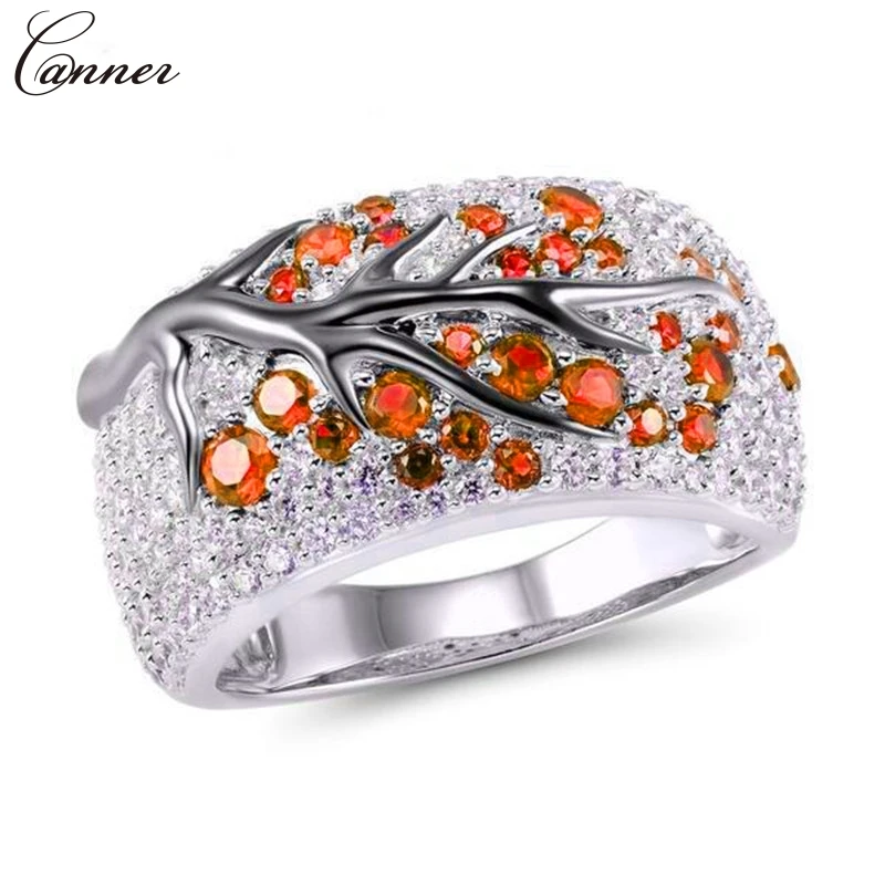 Exquisite Tree Branch Flower Blossom Paved Zircon Silver Ring Jewelry Engagement Wedding Band Rings for Women anillos mujer Q4